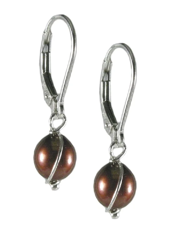 Hoop earrings with enamel stripes for a colorful and eye-catching design-Dyed Black Cherry Red Cultured Freshwater Pearl Earrings Sterling Silver