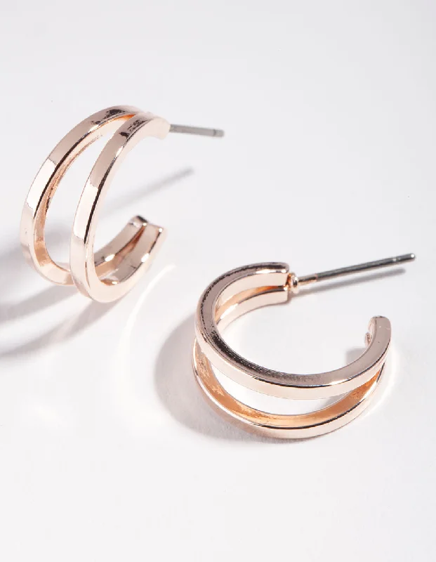 Hoop earrings with infinity loop designs for a continuous and eternal shape-Rose Gold Double Hoop Earrings