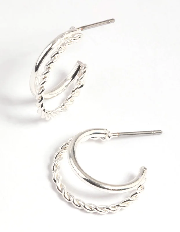 Best hoop earrings with infinity designs for a timeless and meaningful symbol-Silver Twisted Huggie Hoop Earrings