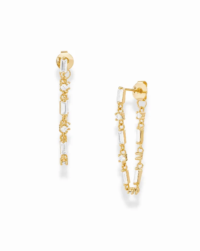 Hoop earrings with textured gold for a refined and sophisticated aesthetic-Finley Baguette Chain Hoops