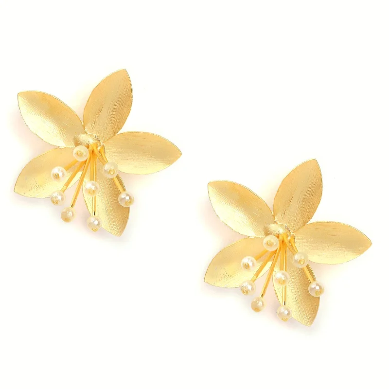 Best hoop earrings with marbled designs for a trendy and artistic effect-Floral Gold-plated Studs