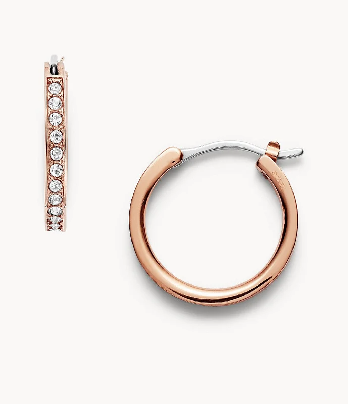 Hoop earrings with oversized pearl accents for a statement-making look-Fossil Women's Rose Gold-Tone Stainless Steel Hoop Earrings