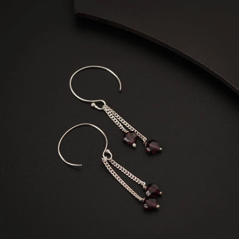 Hoop earrings with textured gold for a refined and sophisticated aesthetic-Garnet Drop Silver Earring