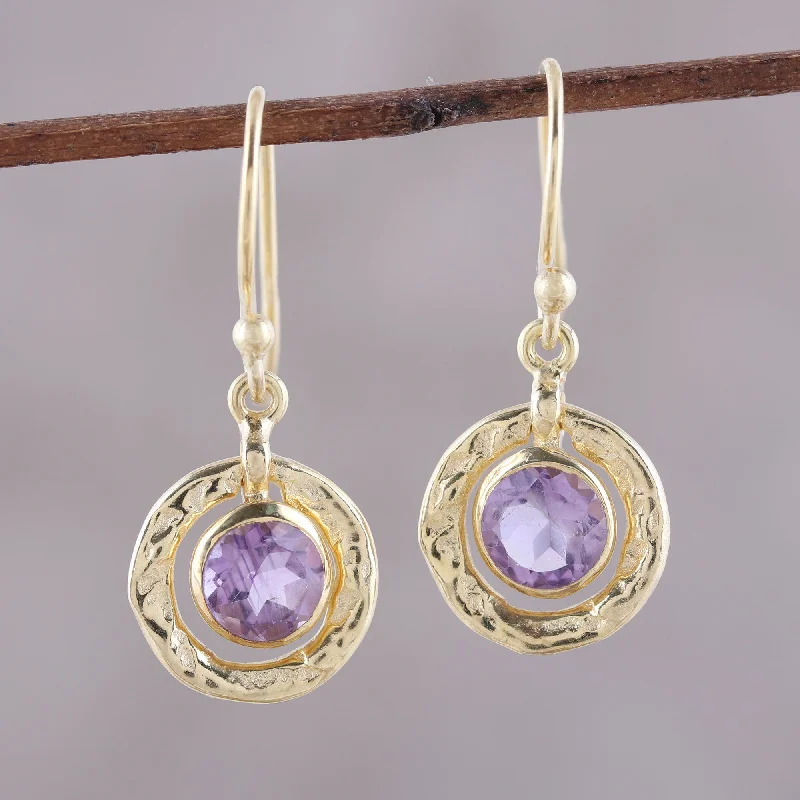 Small hoop earrings for a delicate and understated everyday wear-Glittering Lilac Amethyst and 18k Gold Plated Sterling Silver Dangle Earrings