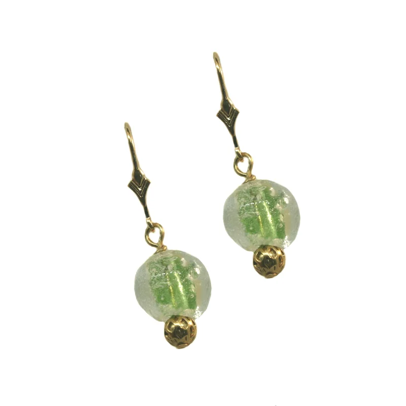 Best hoop earrings with geometric triangle shapes for a modern, chic design-Glow in the Dark Earrings Green Handmade Lampwork Glass Dangles