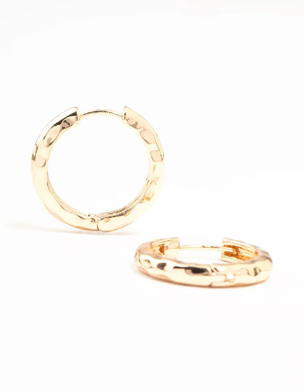 Hoop earrings with circle designs for a classic and timeless shape-Gold Beaten Clicker Hoop Earrings