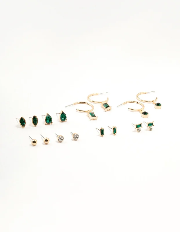 Best hoop earrings with custom designs for a personalized, unique accessory-Gold Emerald Stone Earrings 8-Pack