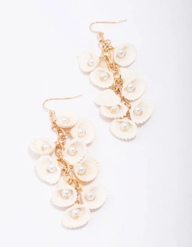 Best hoop earrings with geometric cuts for a sharp, modern appeal-Gold Flowing Shell Drip Earrings