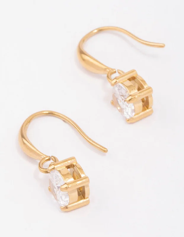 Hoop earrings with infinity loop designs for a continuous and eternal shape-Waterproof Gold Plated Stainless Steel Cubic Zirconia Solitaire French Hook Earrings