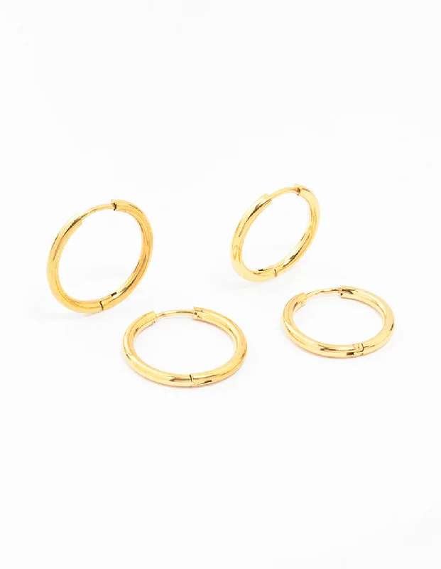 Best hoop earrings with snake chain details for a sleek and modern touch-Waterproof Waterproof Gold Plated Stainless Steel Mini Hoop Earrings 2-Pack