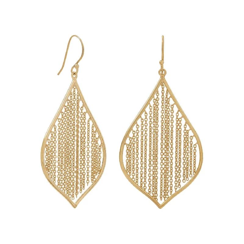 Best hoop earrings with baroque pearls for a luxurious and elegant vibe-Gold-plated Sterling Silver Fringe Chain Leaf Earrings