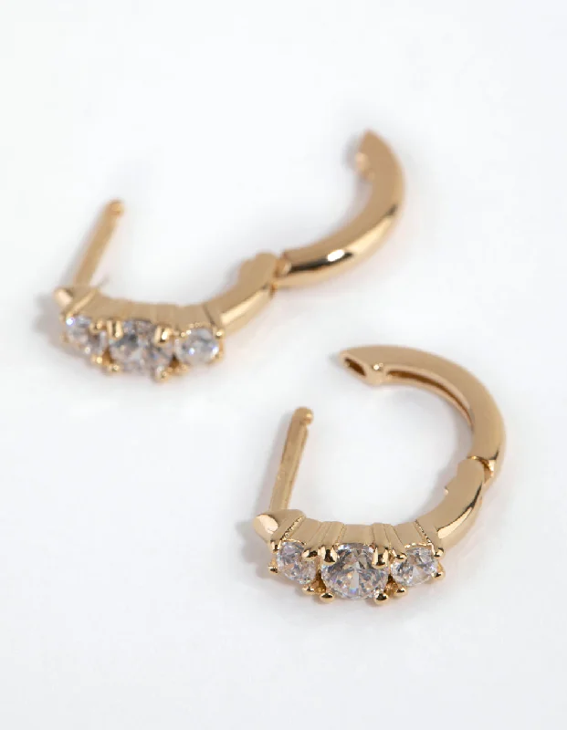 Best hoop earrings with gold for a luxurious and timeless look-Gold Plated Sterling Silver Round Cubic Zirconia Huggie Earrings