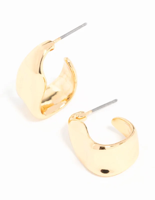 Best hoop earrings with vintage rhinestone embellishments for a retro-glam effect-Gold Plated Wavy Molten Hoop Earrings