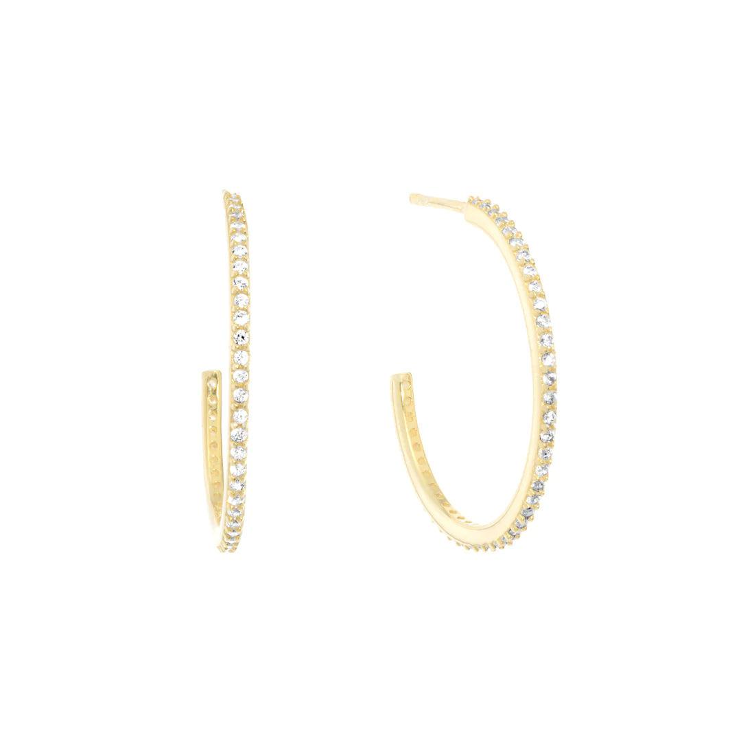 Hoop earrings with artistic filigree designs for an intricate, delicate finish-Gold Stone Hoop