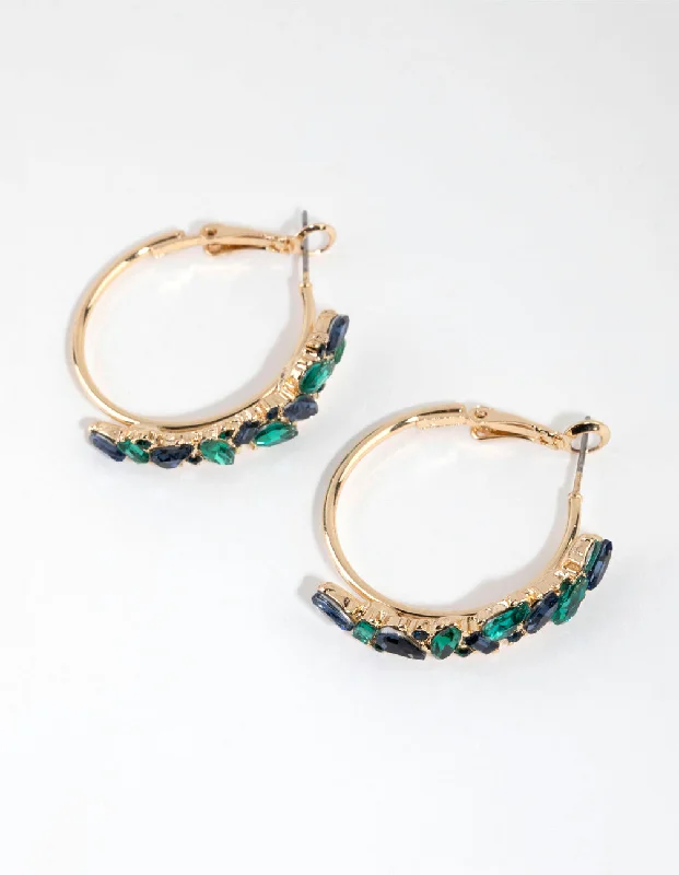 Best hoop earrings with minimal embellishments for a sleek and modern look-Blue & Green Cluster Diamante Hoop Earrings