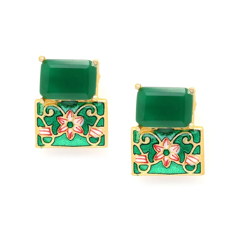 Best hoop earrings with blackened metal for an edgy and bold appearance-Green Contemporary Studs Earrings