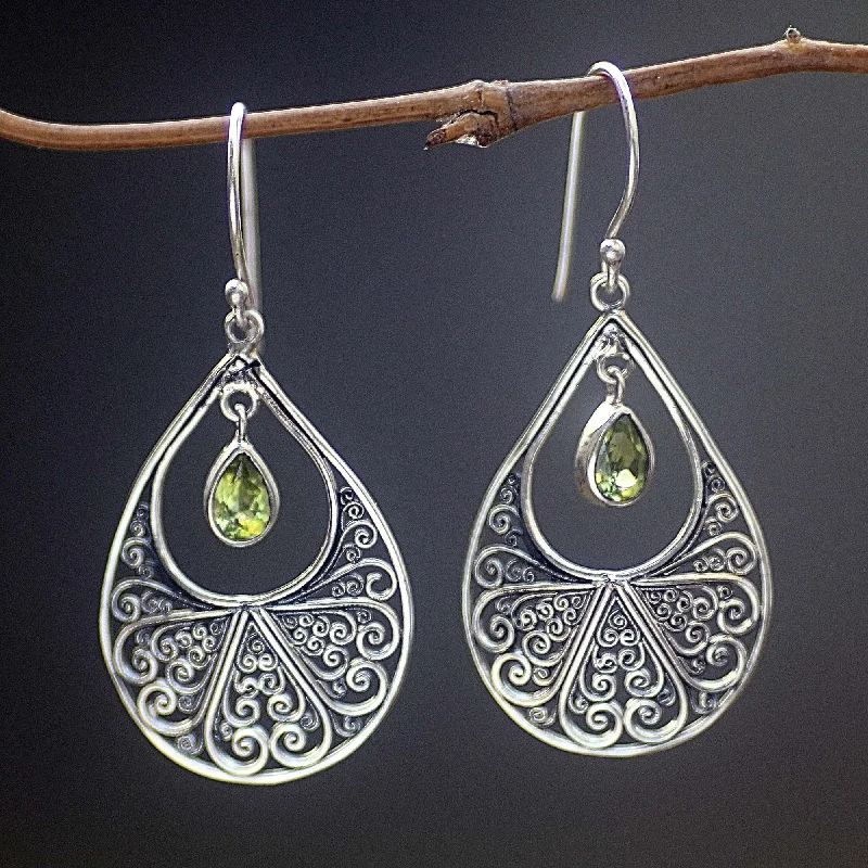 Hoop earrings with a chunky design for a bold and trendy statement-Green Tears of Happiness Hand Made Sterling Silver and Peridot Dangle Earrings