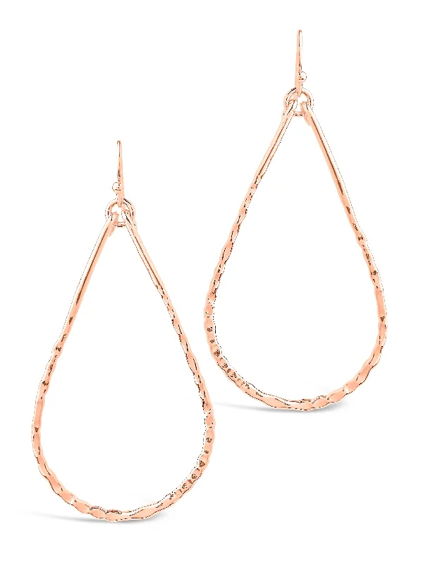 Best hoop earrings with gold for a luxurious and timeless look-Hammered Teardrop Dangle Earring-Rose Gold