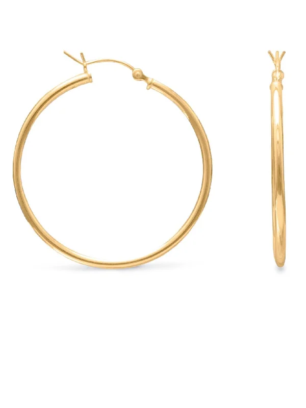 Best hoop earrings with satin ribbons for a soft, feminine appearance-Hoop Earrings 2mm x 40mm 14k Yellow Gold-plated Sterling Silver