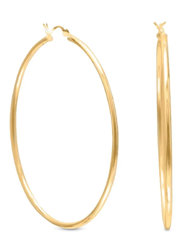 Best hoop earrings with minimal embellishments for a sleek and modern look-Hoop Earrings 2mm x 60mm 14k Yellow Gold-plated Sterling Silver