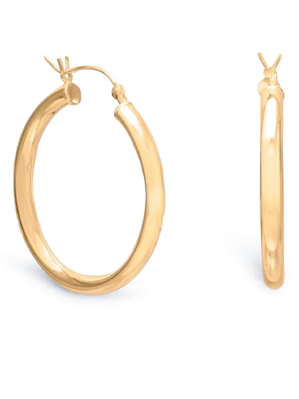 Best hoop earrings with hammered gold for a rustic yet elegant look-Hoop Earrings 3mm x 35mm 14k Yellow Gold-plated Sterling Silver