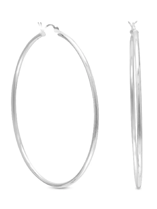 Best hoop earrings with tribal designs for a cultural and exotic aesthetic-Hoop Earrings 60mm Shoulder Duster Extra Extra Large 2mm Width Round Tube Sterling Silver