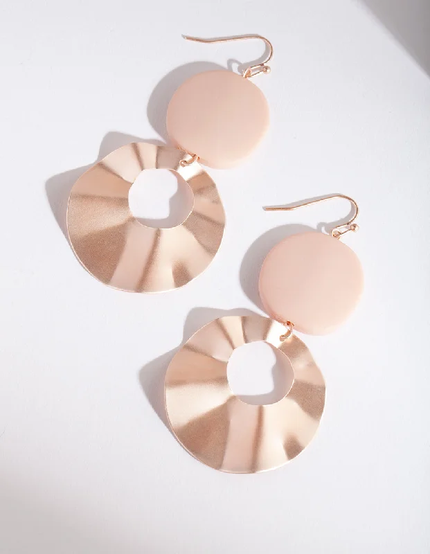 Hoop earrings with pearl accents for a chic and classic style-Pink Metal Double Disc Earrings