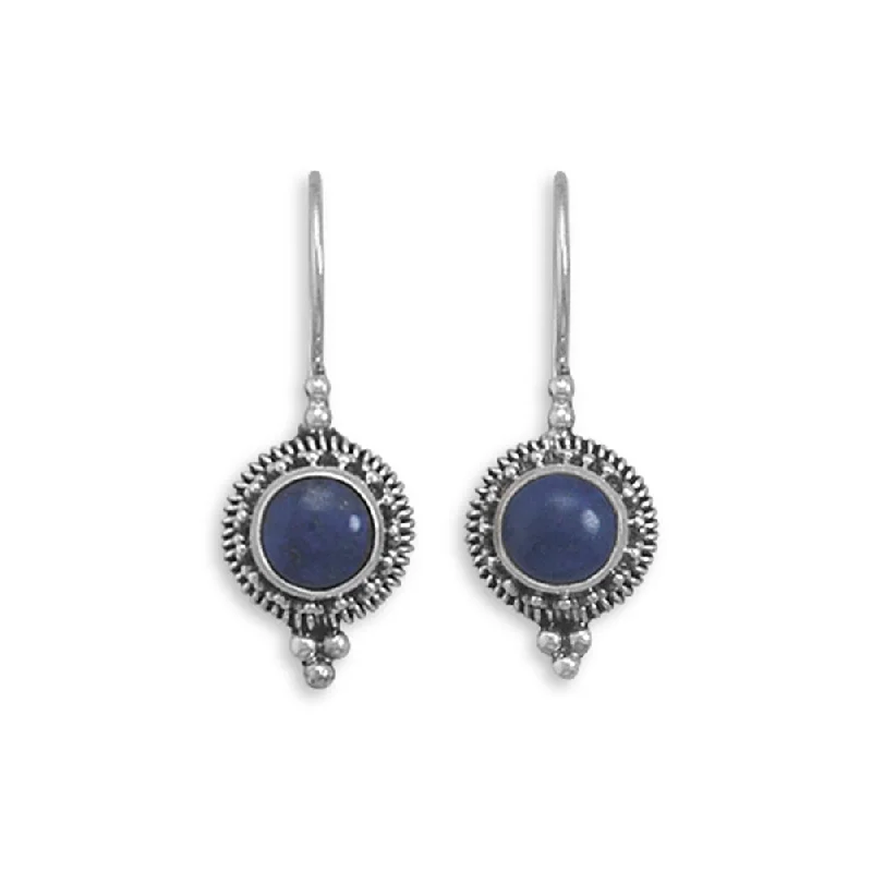 Hoop earrings with textured gold for a refined and sophisticated aesthetic-Lapis Lazuli Earrings Bead Rope Edge Sterling Silver