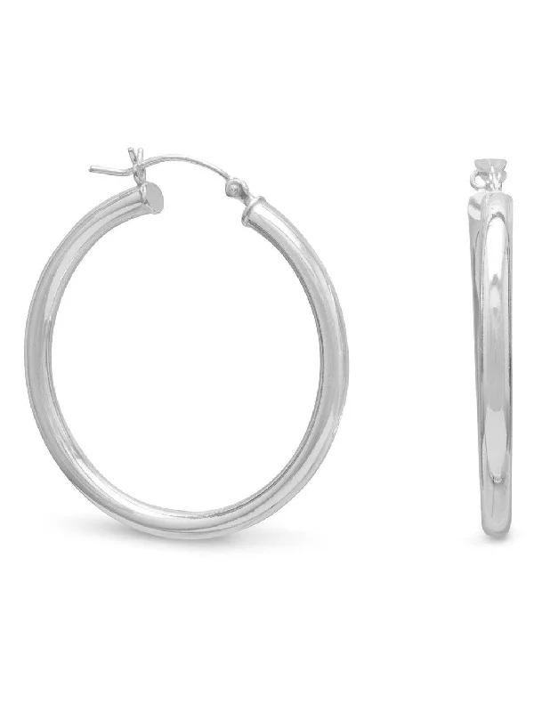 Hoop earrings with heart-shaped frames for a romantic and feminine look-Large 3mm Round Tube Sterling Silver Hoop Earrings