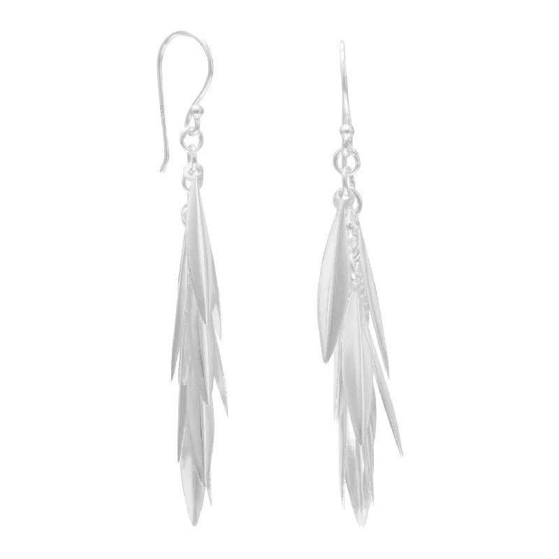 Hoop earrings with diamond-cut surfaces for added sparkle and shine-Layered Leaves Cluster Drop Sterling Silver Earrings