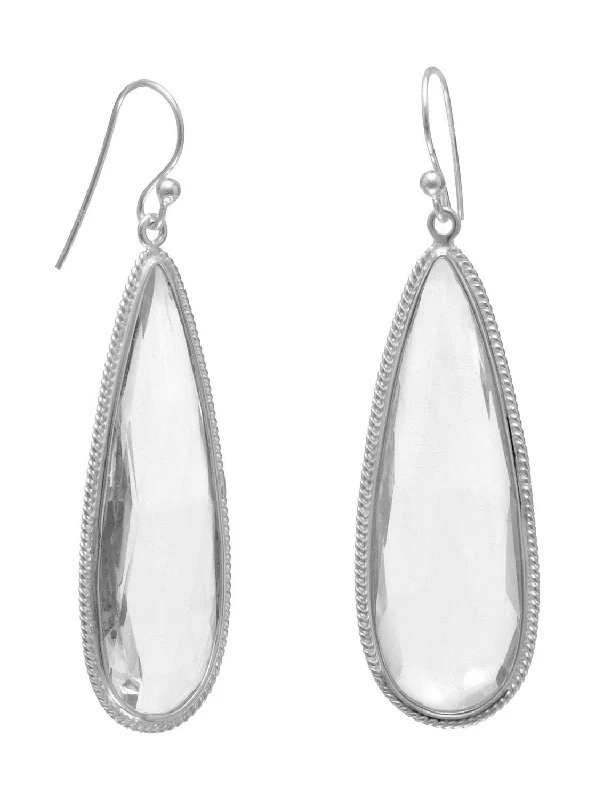 Best hoop earrings with vintage-style detailing for a nostalgic and timeless look-Long Teardrop Shape Faceted Clear Crystal Quartz Earrings Sterling Silver