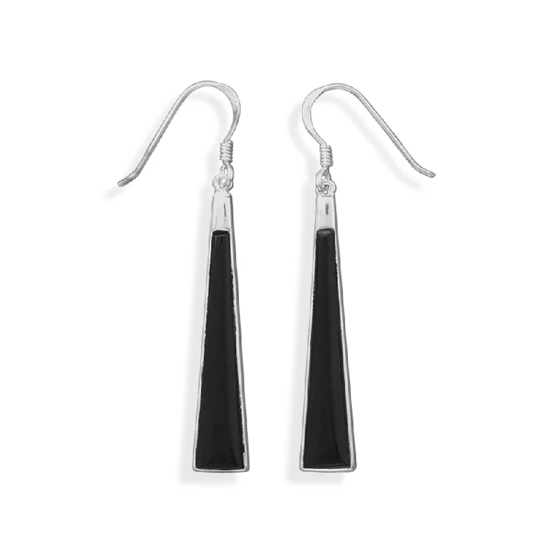 Hoop earrings with removable pendants for a versatile and customizable accessory-Long Triangle Shape Black Onyx Earrings Sterling Silver