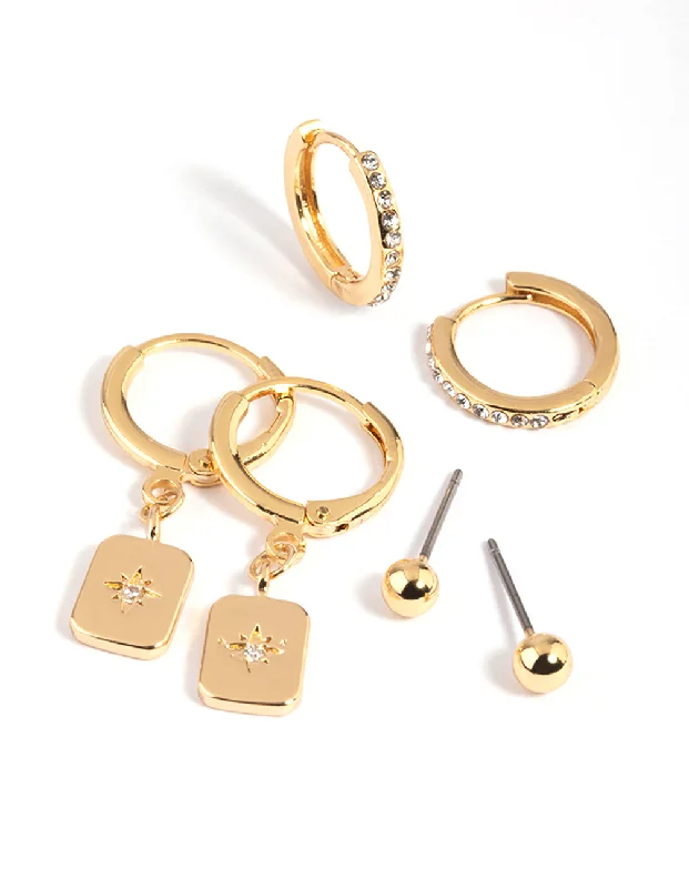 Best hoop earrings with gold-plated finishes for an affordable luxury vibe-Gold Plated Celestial Earring Stack 6-Pack