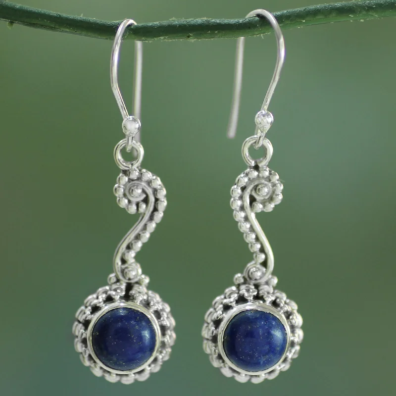 Best hoop earrings with satin ribbons for a soft, feminine appearance-Marina Hand Crafted Indian Lapis Lazuli Dangle Earrings