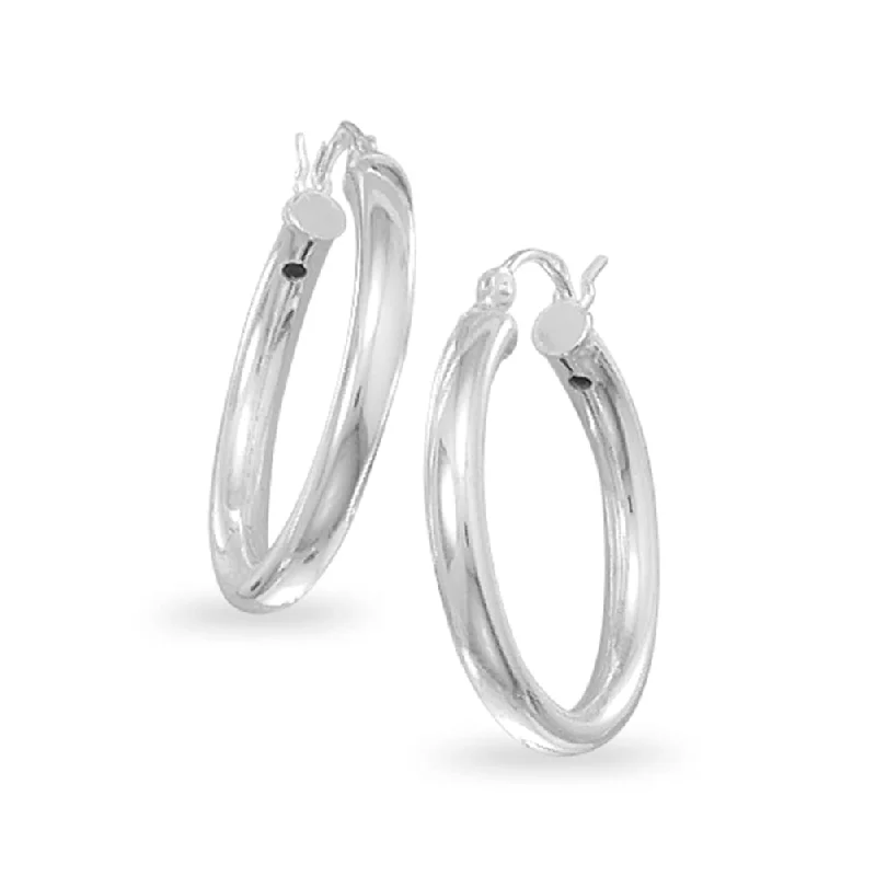 Hoop earrings with leather accents for a sleek and bold combination-Medium 3mm x 25mm Round Tube Sterling Silver Hoop Earrings