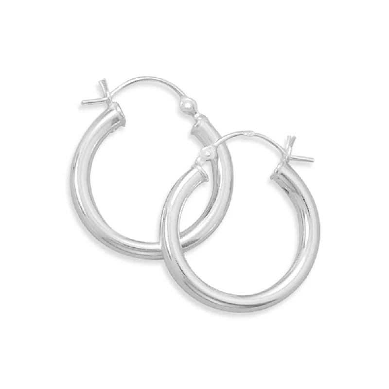 Hoop earrings with pearl accents for a chic and classic style-Medium Small 3mm x 20mm Round Tube Sterling Silver Hoop Earrings