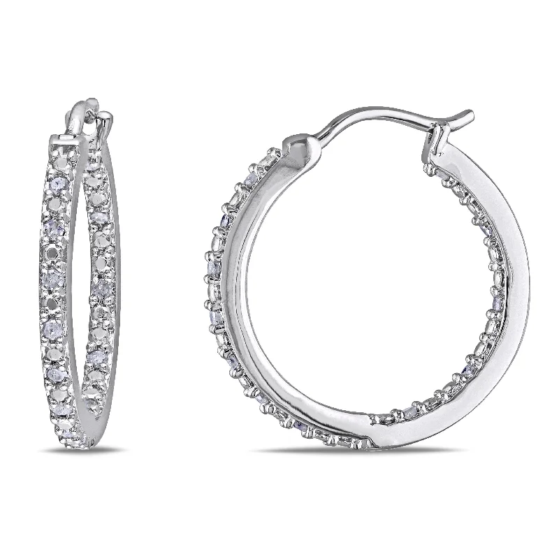 Hoop earrings with tortoiseshell designs for a chic and classic style-Mimi & Max 1/4ct TW Diamond Inside Outside Hoop Earrings in Sterling Silver