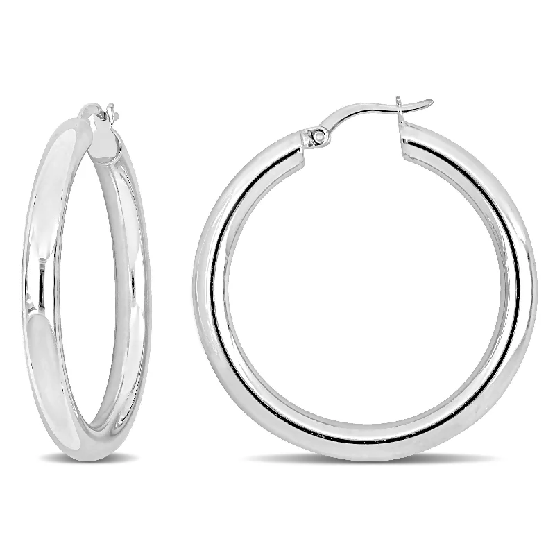 Best hoop earrings with rose gold for a romantic and warm aesthetic-Mimi & Max 37x4mm Hoop Earrings in Sterling Silver