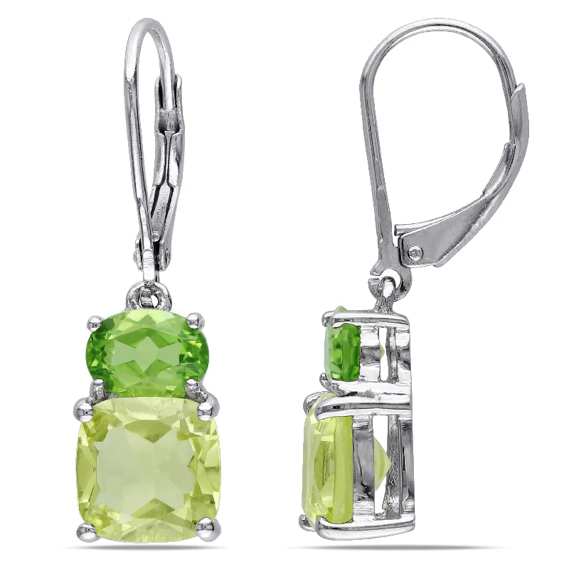 Hoop earrings with artistic filigree designs for an intricate, delicate finish-Mimi & Max 5 7/8ct TGW Peridot and Lemon Quartz Leverback Earrings in Sterling Silver