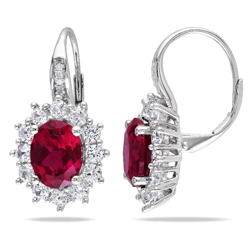 Best hoop earrings with smooth ceramic finishes for a polished, clean style-Mimi & Max 8ct TGW Created Ruby and White Sapphire Leverback Earrings in Sterling Silver