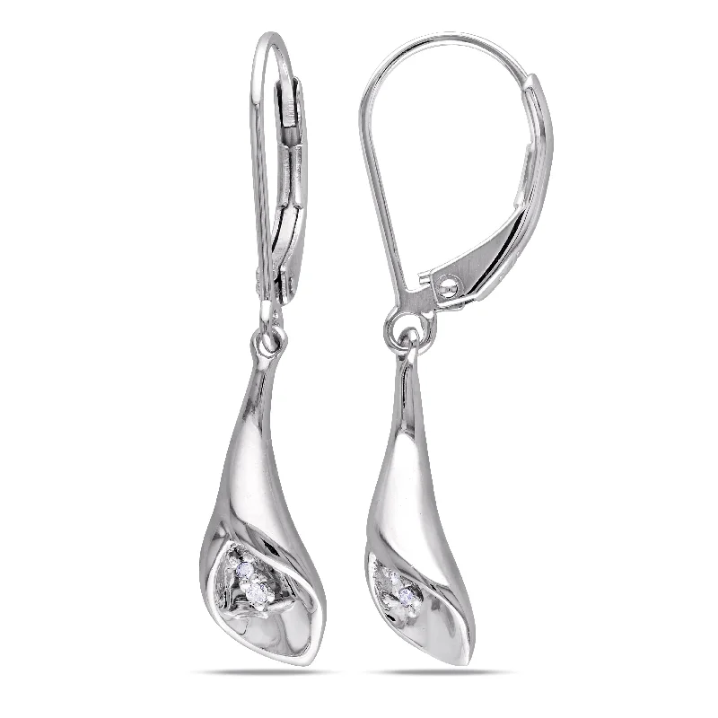 Best hoop earrings with tribal designs for a cultural and exotic aesthetic-Mimi & Max Diamond Calla Lily Leverback Earrings in Sterling Silver