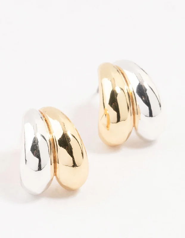 Best hoop earrings with asymmetrical designs for a fashion-forward, avant-garde look-Mixed Metals Double Bubble Hoop Earrings