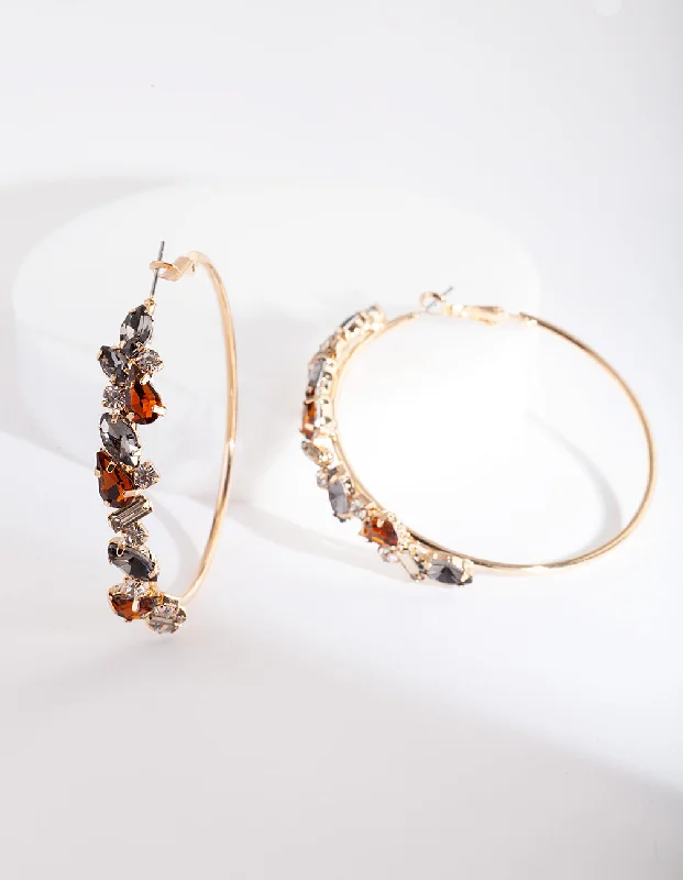 Best hoop earrings with stacked layers for a dimensional and bold look-Gold Neutral Stone Cluster Hoop Earrings