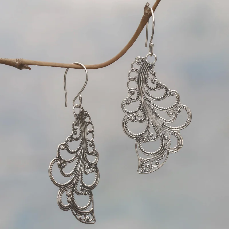 Best hoop earrings with matching bracelets for a coordinated jewelry set-New Leaves Sterling Silver Dangle Earrings Openwork Spiral Indonesia