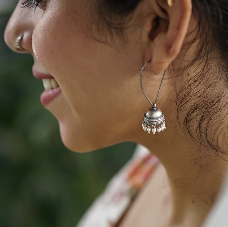 Hoop earrings with open designs for a modern, lighthearted vibe-Oxidized Silver Jhumki: Small