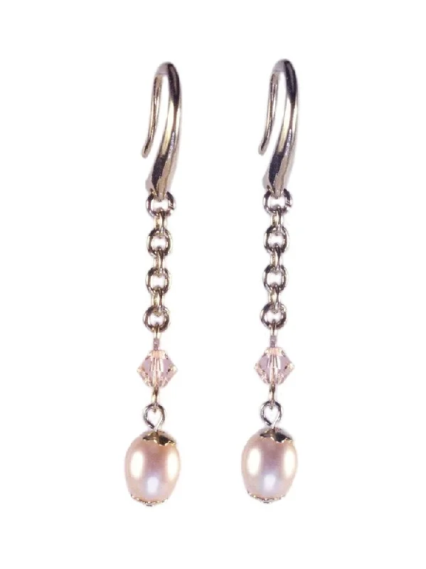 Best hoop earrings with minimal embellishments for a sleek and modern look-Peach Cultured Freshwater Pearl Earrings Crystal Gold-plated