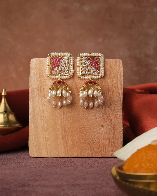 Best hoop earrings with vintage coins for a retro, antique-inspired style-Viha Garland CZ Pearl Jhumka