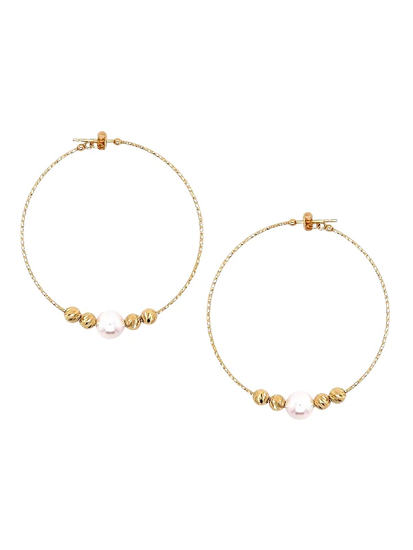 Best hoop earrings with marbled designs for a trendy and artistic effect-Pearl & Gold Bead Hoops