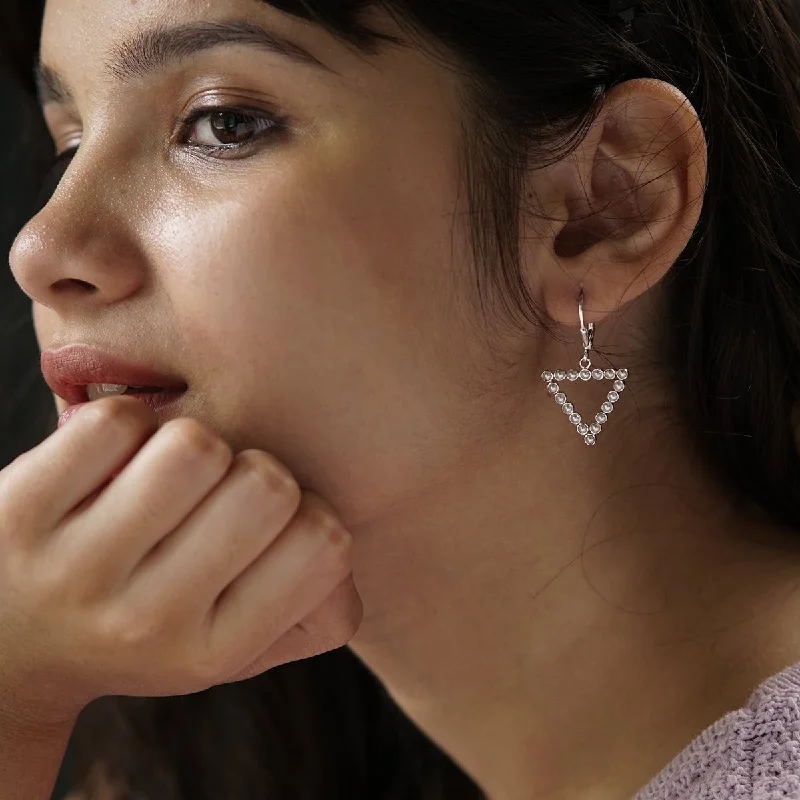 Hoop earrings with heart-shaped frames for a romantic and feminine look-Pearls Studded Triangle Silver Earring