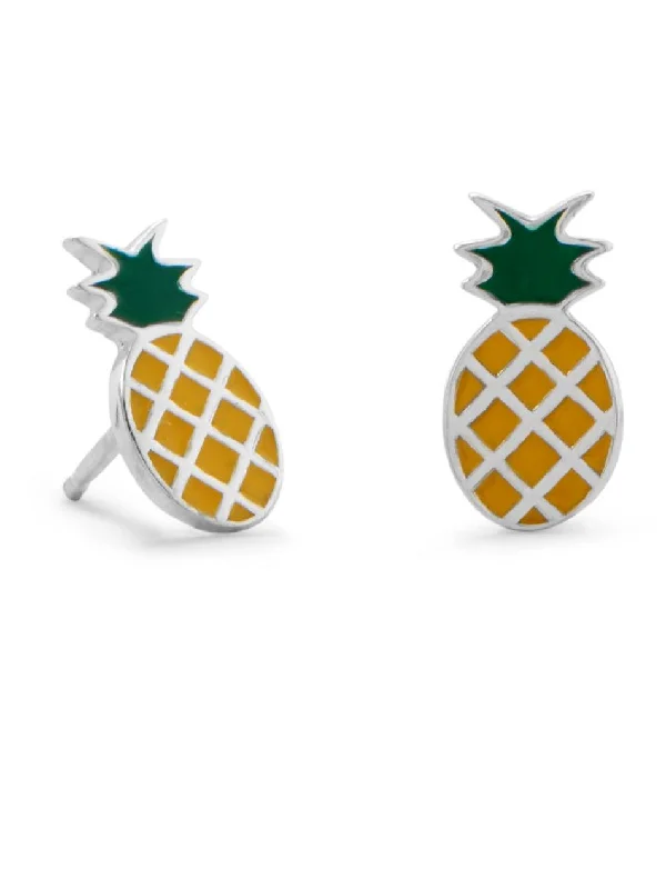 Best hoop earrings with butterfly motifs for a playful and whimsical appearance-Pineapple Stud Post Earrings Enamel on Sterling Silver